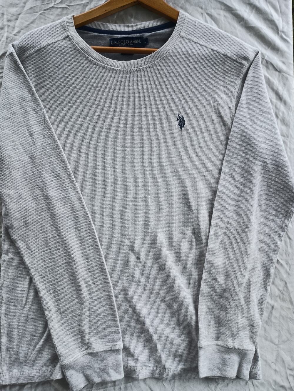 U.S. Polo Assn. Long Sleeve Waffle Knit Thermal Gray Mens Large